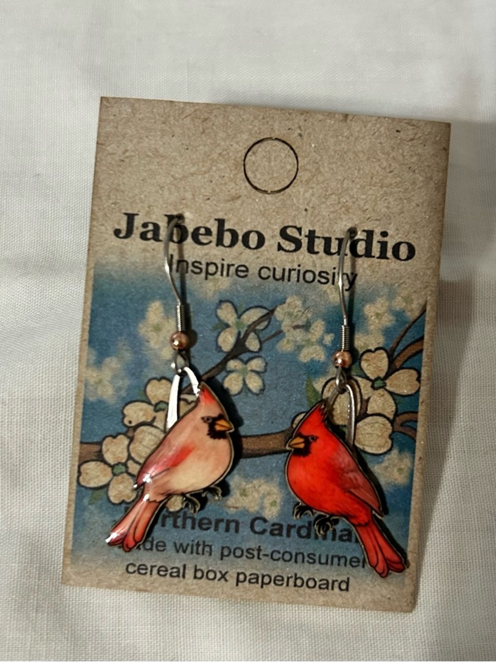 NWT Jabebo Studio Handcrafted Northern Cardinal Earrings